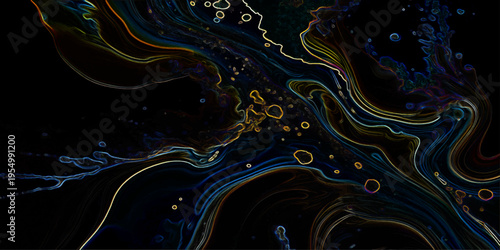 Vector Abstract fluid forms and colors dance and glow and intricate patterns unfold and evokes deep space and dark backdrop and digital artwork and flowing lines and artistic expression 