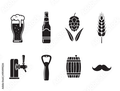 A set of black and white beer icons