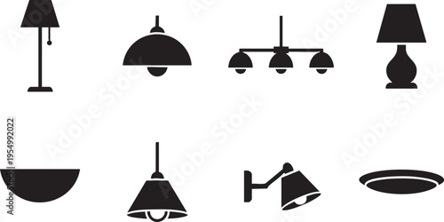 Set of Modern Interior Lamp and Lighting Fixture Icons