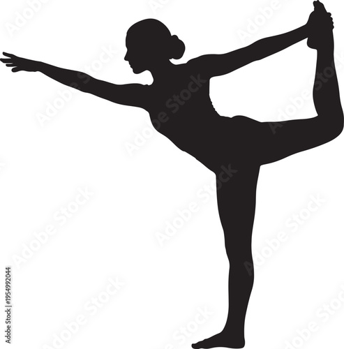Yoga Woman Silhouette Practicing Natarajasana Pose Isolated on White Background