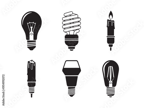 Six different types of light bulbs are shown