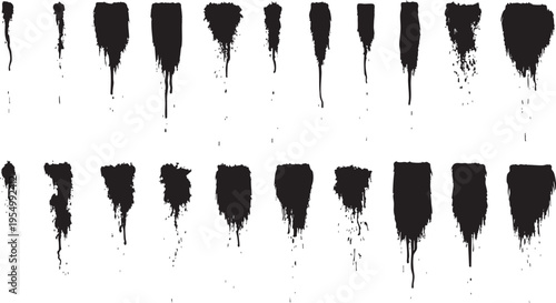 Black Ink Drips and Spray Paint Splatter Vector Set