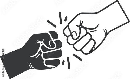 Two stylized fists collide firmly in a black and white graphic, symbolizing agreement or partnership success.
