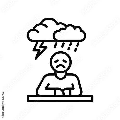 Sad Person Storm Cloud Lightning Commercial Illustration
