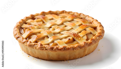 Traditional homemade apple pie with lattice crust isolated on white