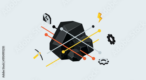Isometric Fossil Energy Concept with Coal, Factory and Financial Symbols
