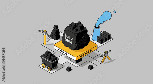 Isometric Coal Production and Logistics Vector Design Clean Flat Style