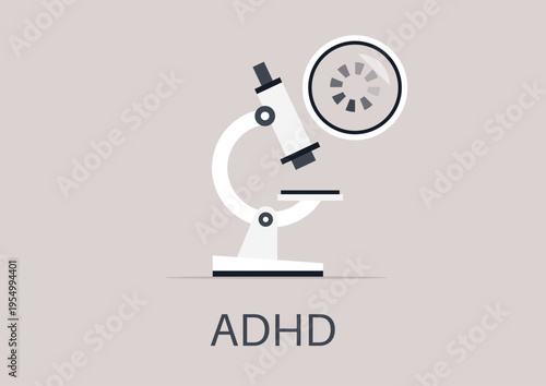 This scene reveals a sleek microscope, representing the world of psychology, as it focuses on the complexities of ADHD and human thought processes, inviting curiosity and discovery.