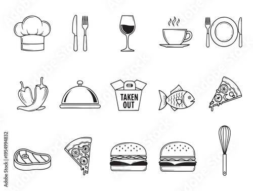 A collection of food and drink icons