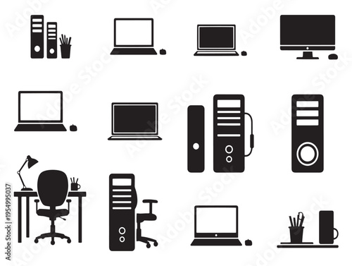 A collection of computer and office equipment icons