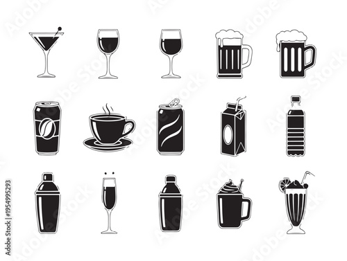 A collection of various drink glasses and bottles