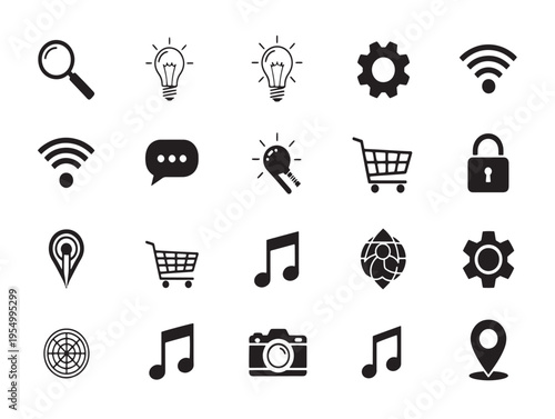 A collection of various web and media icons