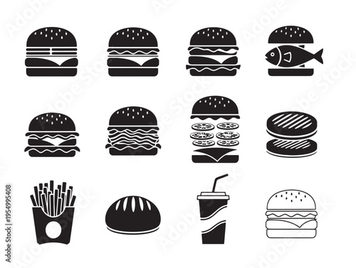 A collection of twelve different fast food icons