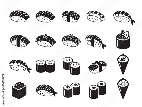 A collection of various sushi and ice cream icons