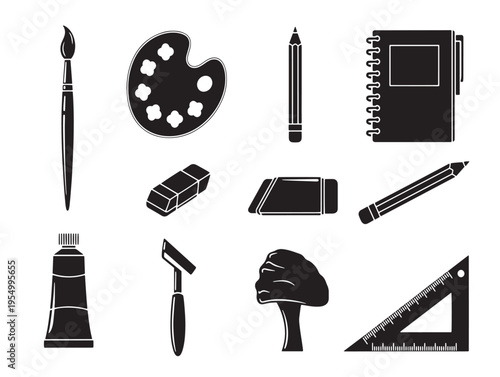 A collection of art and drawing tools