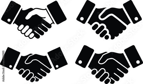 Corporate business partnership agreement handshake icons for deal success symbol collection