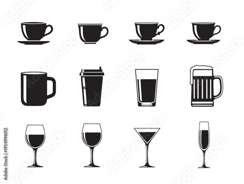 Black silhouettes of various cups and glasses