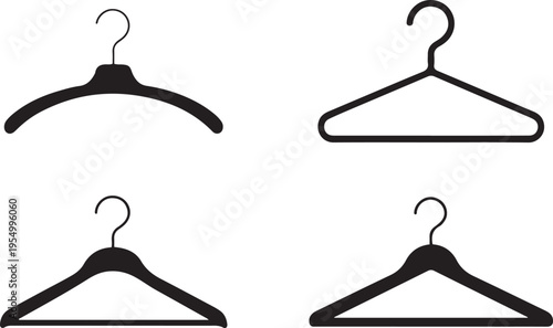 Minimalist black clothing hangers and coat hangers vector icon set for fashion store