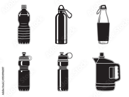 Six different types of water bottles are shown