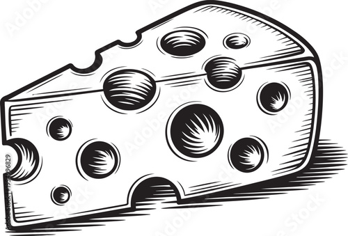 Detailed stylized illustration of a wedge of Swiss cheese with distinctive holes isolated on transparent background