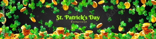 St. patrick's day background with shamrocks and gold coins