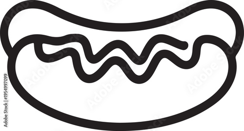 Minimalist Hot Dog Line Art Icon with Mustard Topping Vector Illustration for Fast Food and Grill Menu
