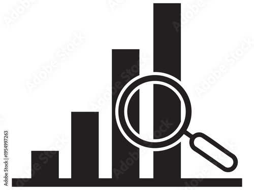 A magnifying glass over a bar graph for data analysis and investigation purposes