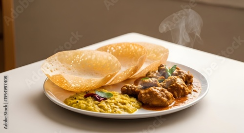 Sri Lankan Hoppers with Dhal and Chicken Curry – Traditional Cuisine Plate