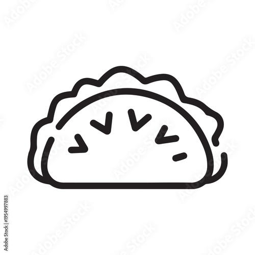 Minimalist Mexican Taco Line Art Icon or Gyoza Dumpling Vector Illustration for Restaurant Menu Design