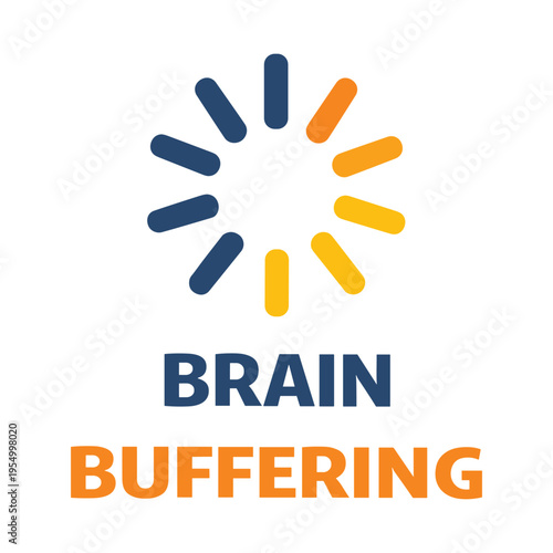 Modern abstract graphic design featuring a circular brain buffering icon with colorful radiating elements isolated design