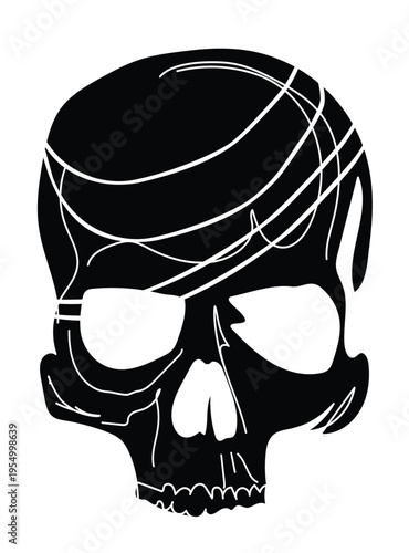 Black Skull with White Lines vector illustration