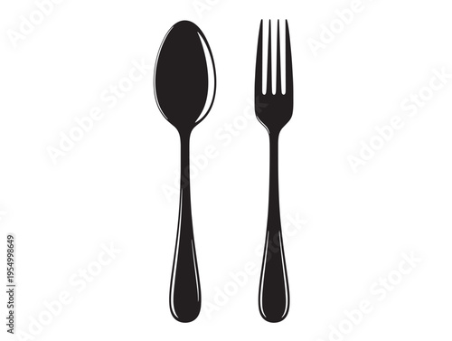 A spoon and a fork are shown side by side