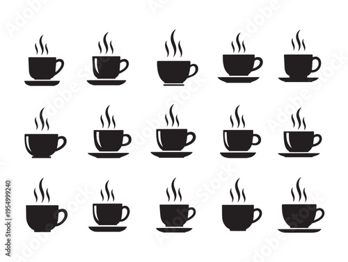 A collection of steaming coffee cups