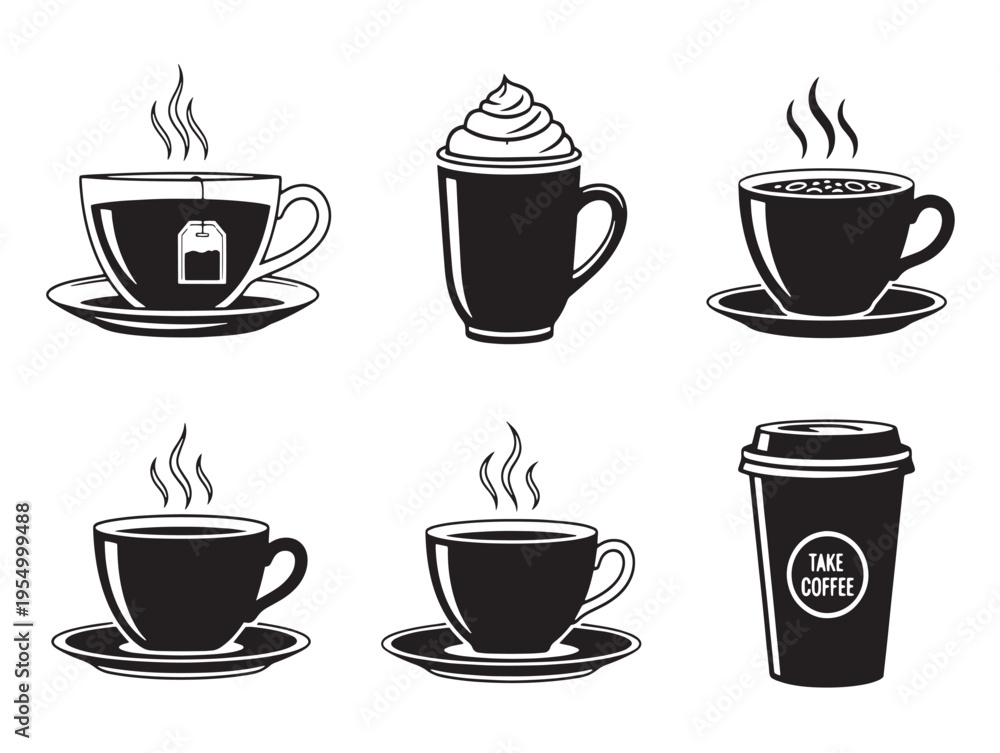 Obraz premium Six different types of hot coffee drinks