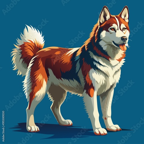 Siberian Husky standing Stylized Vector Illustration