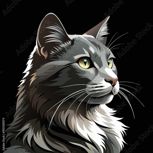 Gray Cat Portrait Stylized Vector Illustration