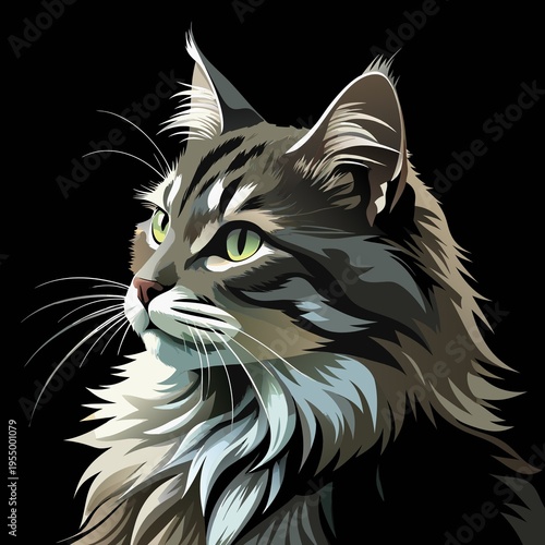 Gray Cat Portrait Stylized Vector Illustration