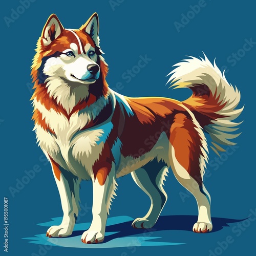 Siberian Husky standing Stylized Vector Illustration