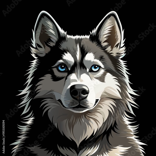Siberian Husky Portrait Stylized Vector Illustration