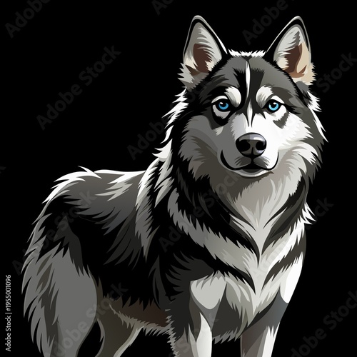 Siberian Husky standing Stylized Vector Illustration