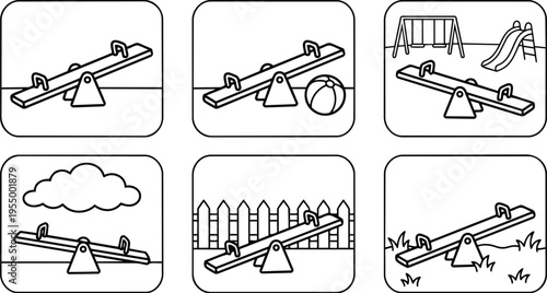 Seesaw playground with ball fence cloud and slide