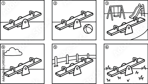Seesaw in various playground and outdoor scenes