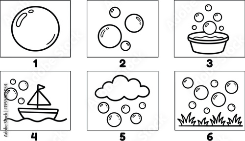 Bubbles floating over grass and clouds