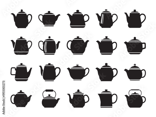 A collection of black teapot silhouettes
