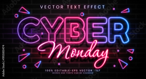 Cyber monday editable text style effect. Glowing text with neon style, suitable for light theme.