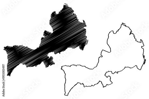 Bargarh district (Odisha State, Republic of India) map vector illustration, scribble sketch Bargarh map