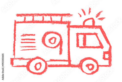 Firefighter Truck Emergency Related Icon Crayon Chalk Drawing Vector
