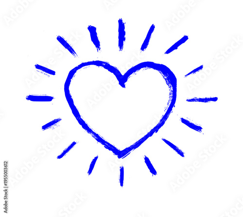 Heart With Rays Grunge Brush Stroke Drawing Vector