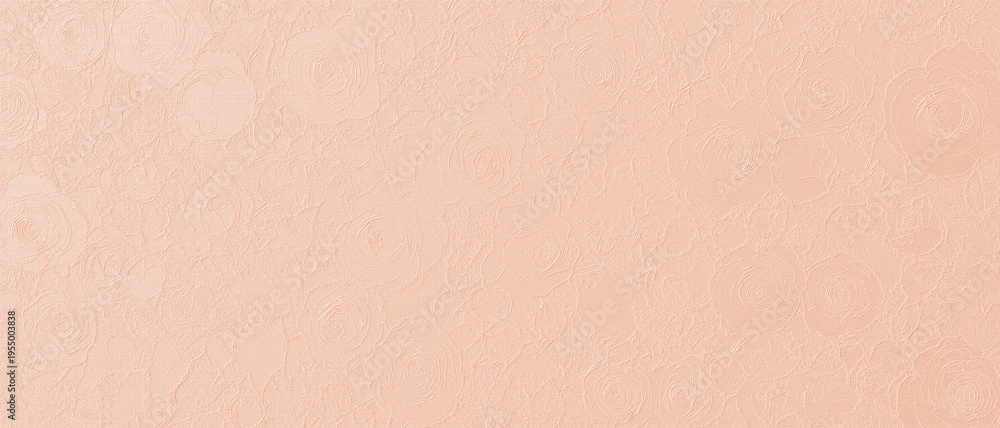 Fototapeta premium Subtle beige embossed rose floral texture with soft layered petals creating an elegant vintage wallpaper background.