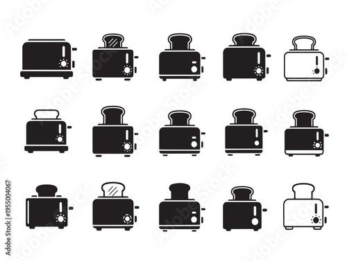 A collection of black and white toaster icons